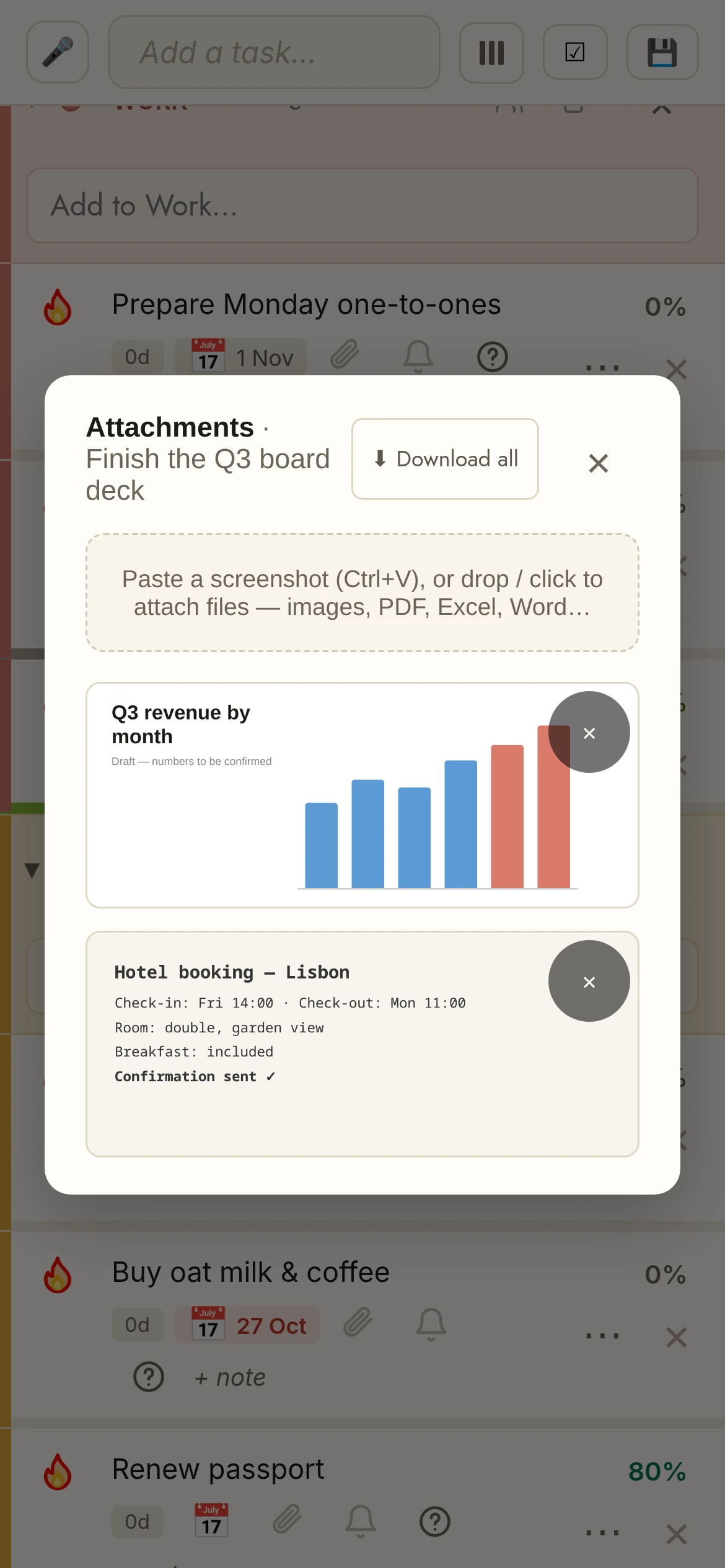 Attachments on a task in TasksPage on the phone: screenshots and files live right next to the task